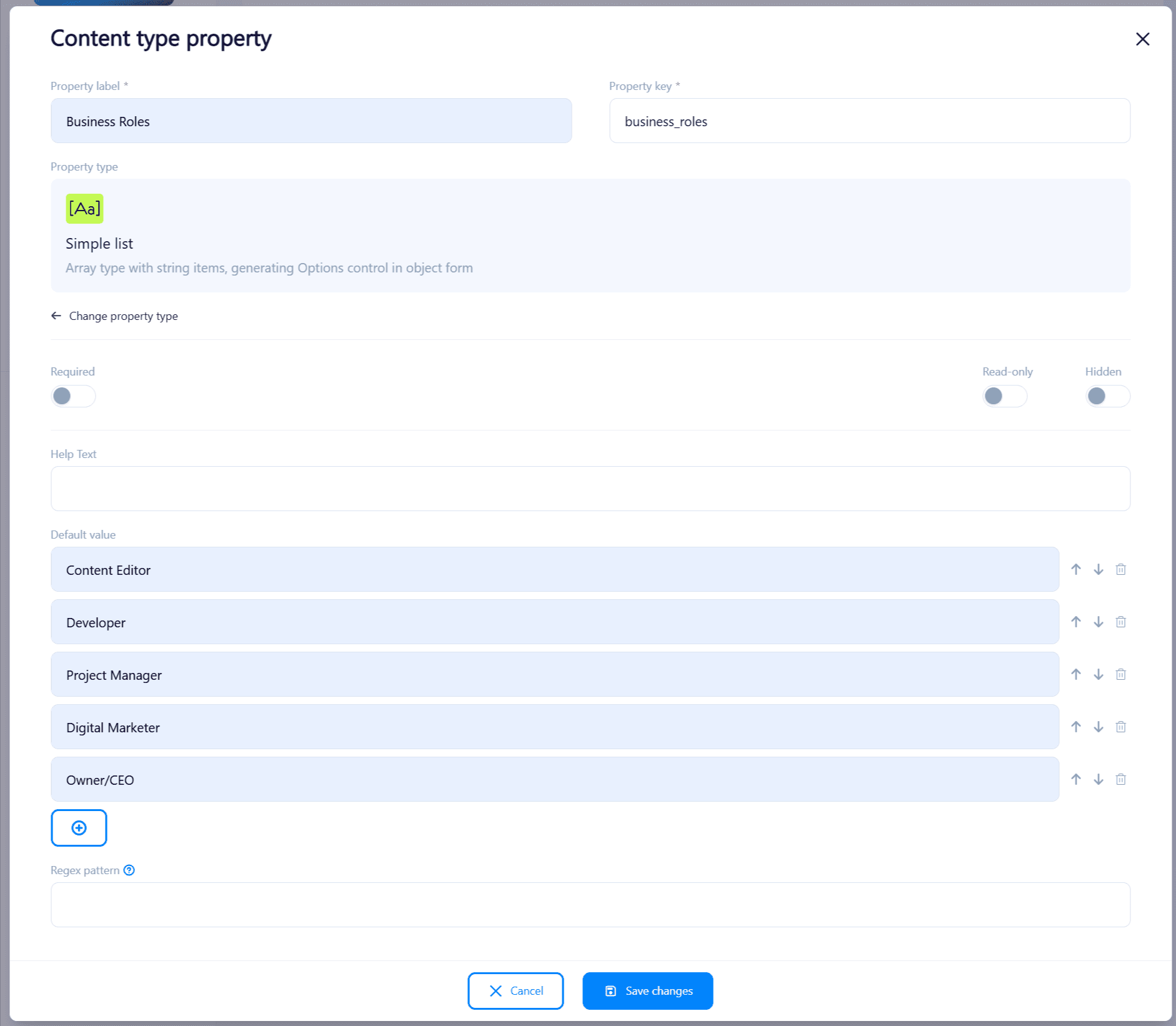 Simple List property editor view