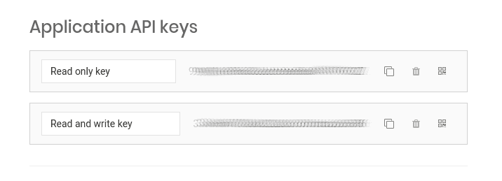 Application API keys screen in Flotiq