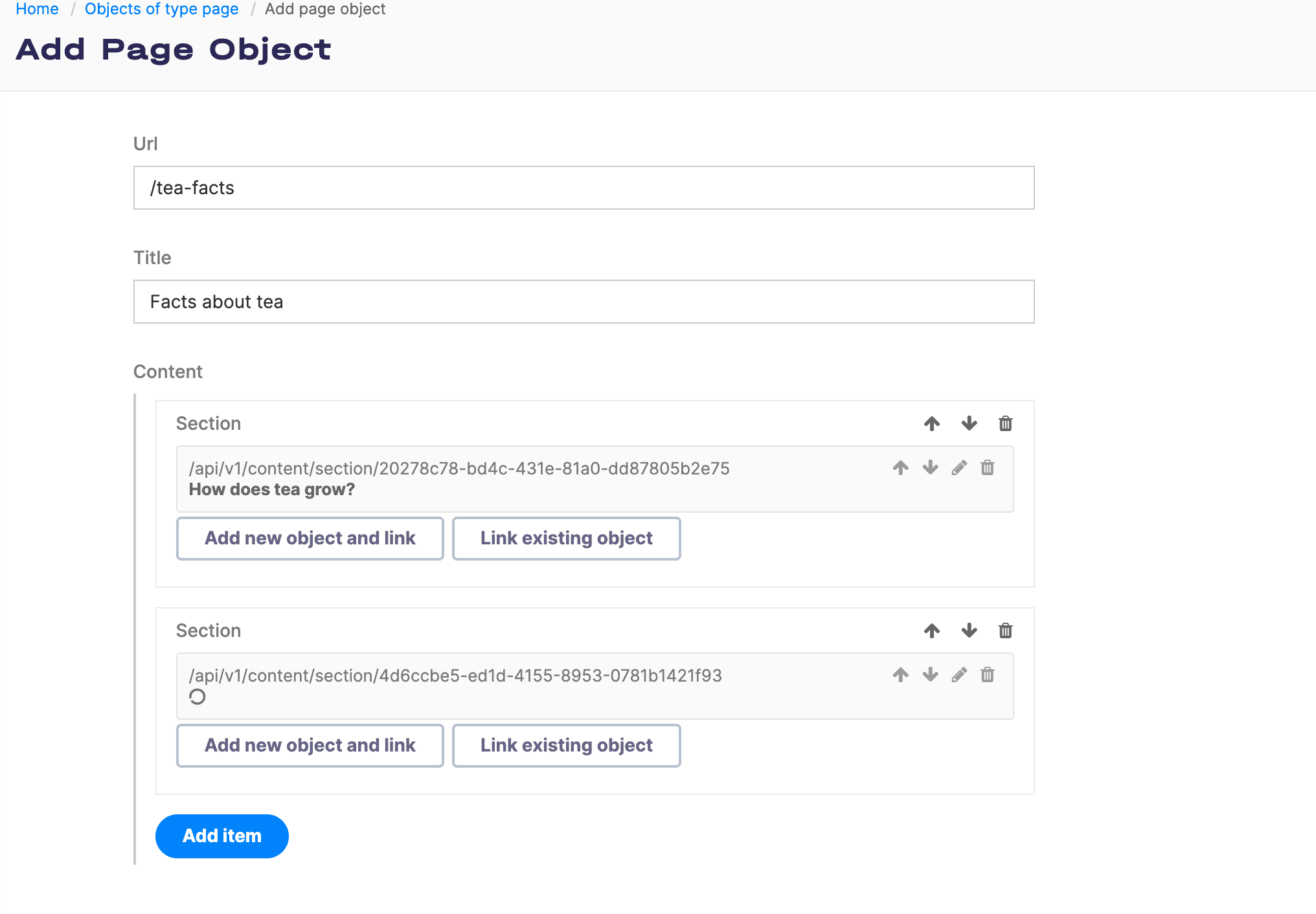 A page reusing existing section objects 