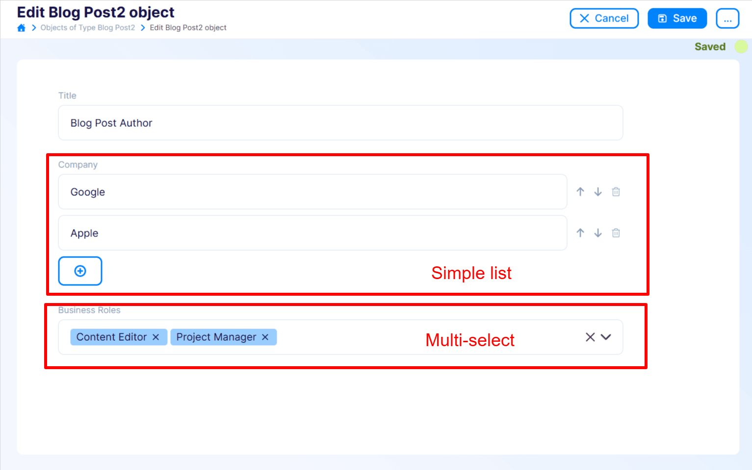 Content Object with Simple List and Multi-Select