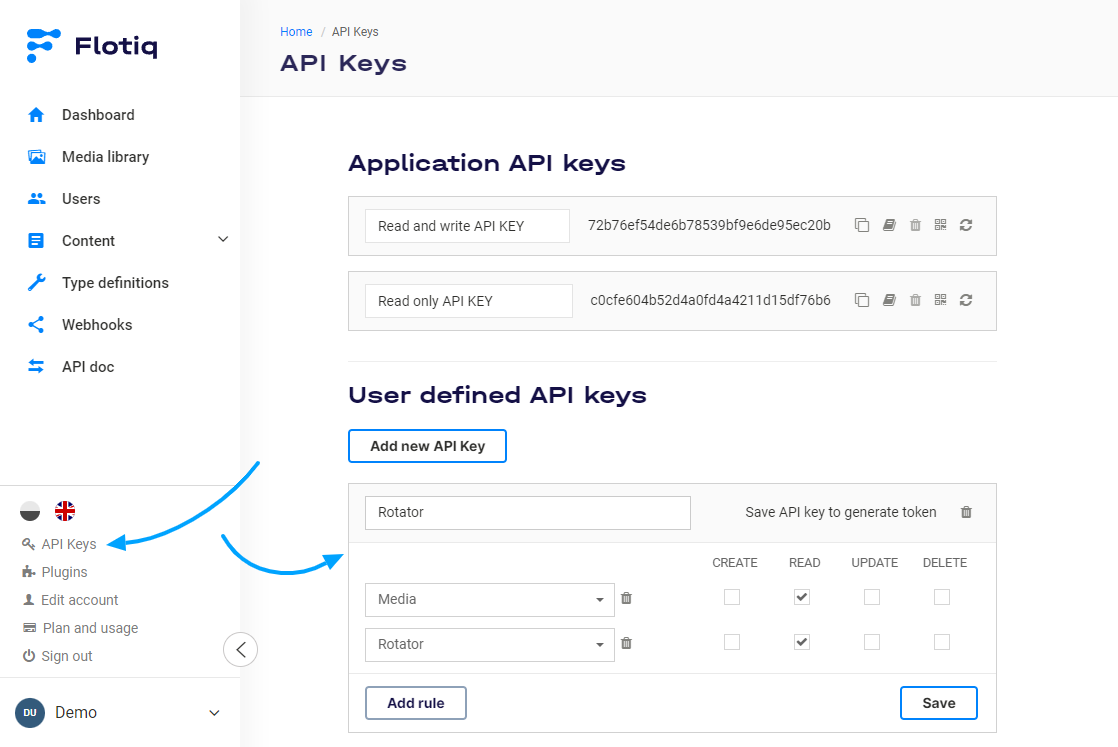 Flotiq scoped API Keys