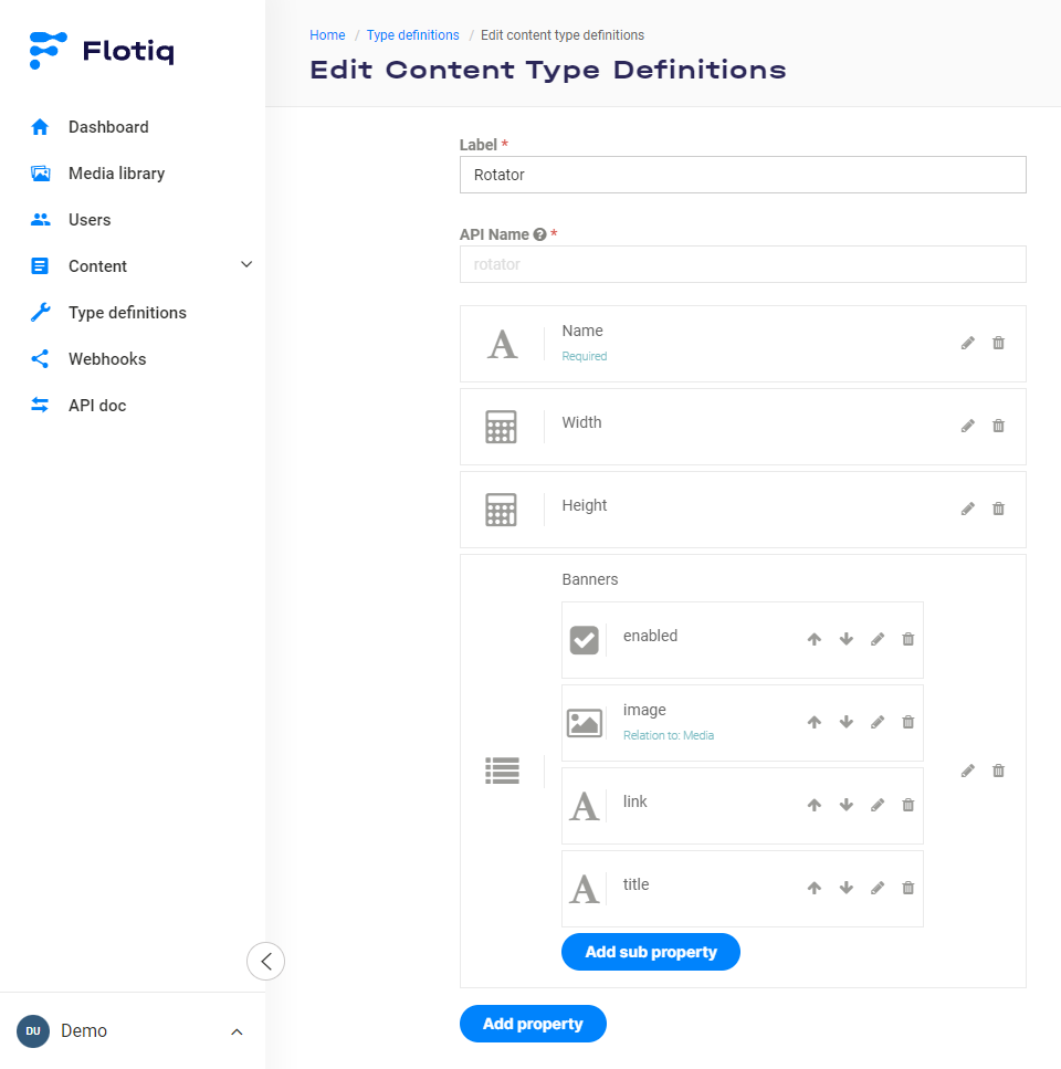 The Rotator Content Type Definition in Flotiq