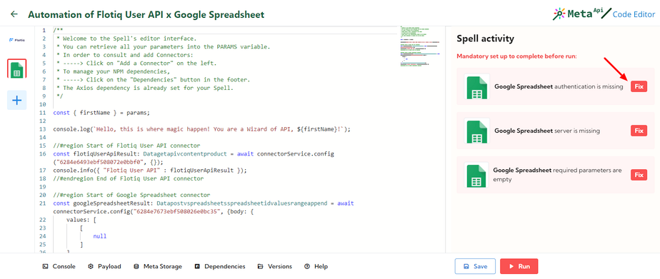 Fix Google Spreadsheet issues