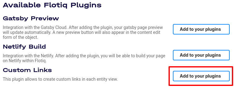 Adding Custom Links plugin to Flotiq