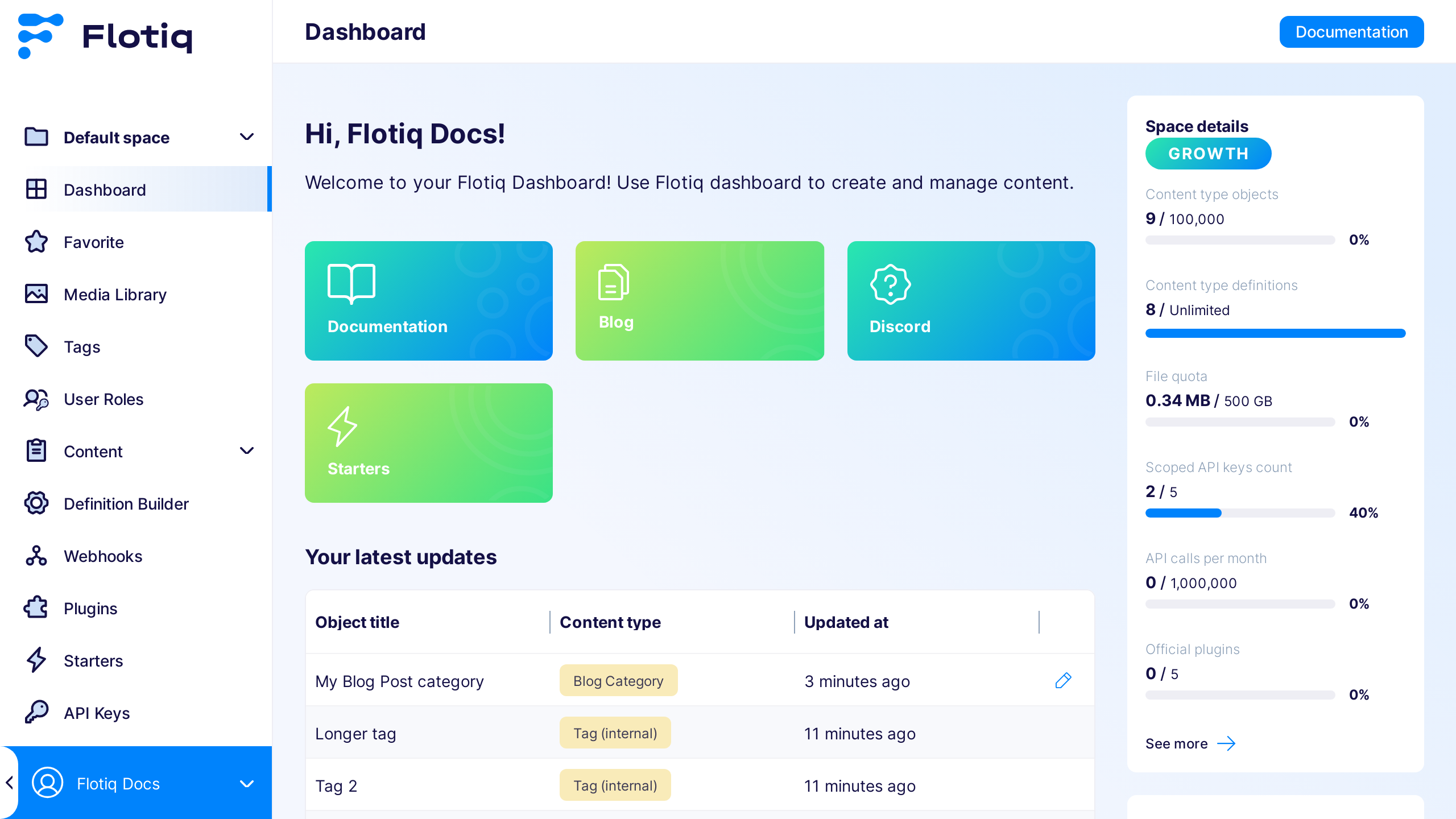 Flotiq dashboard