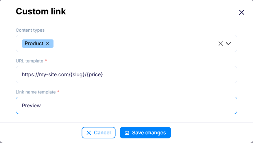 Custom link configuration with complex routing