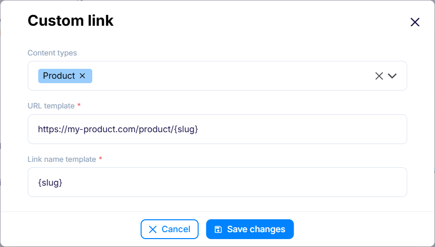 Custom link configuration for a preview environment